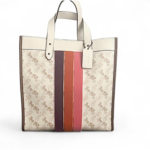 Coach 2019 FIELD TOTE WITH Charlie Pouch HORSE AND CARRIAGE PRINT VARSITY Stripe - Picture 3 of 12